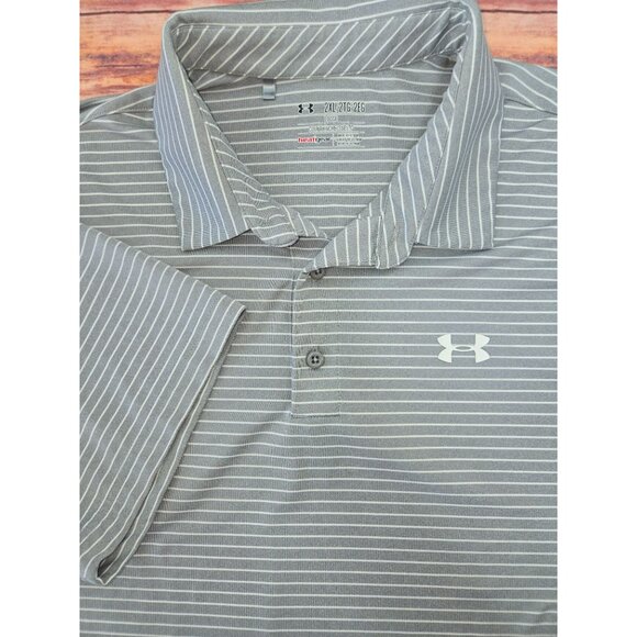 Under Armour Mens HeatGear Polo XXL Gray & White Striped Loose Fit - Picture 4 of 8